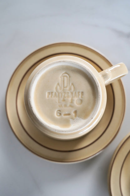 Cream & Brown Vintage Pfaltzgraff Village Tea Cups & Saucers | Set of 2